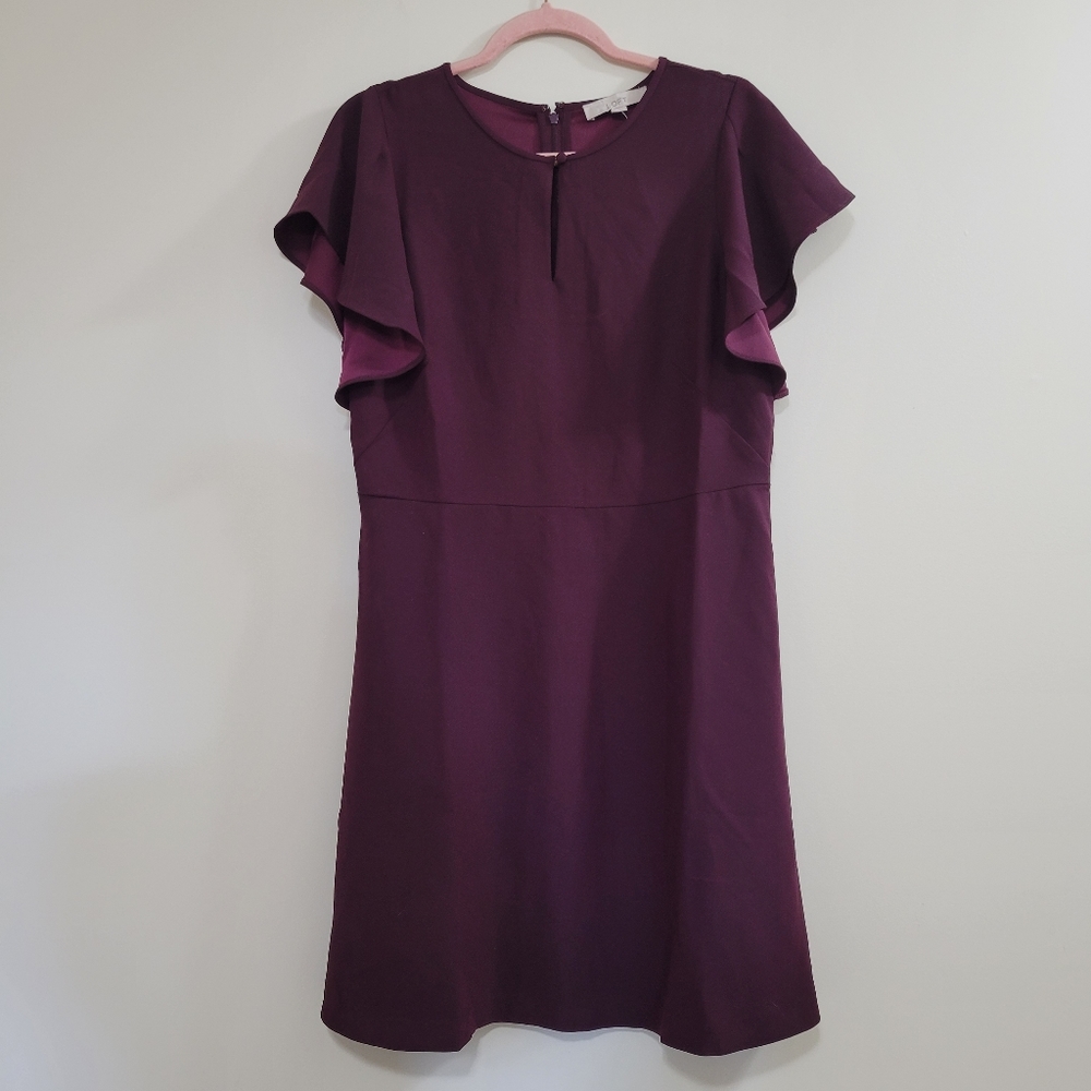 Loft a line ruffle sleeve purple dress nwt